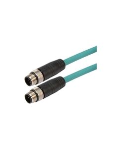 Category 5e M12 4 Position D code Double Shielded Industrial Cable, M12 M / M12 M, 1.0m