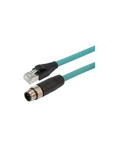 Category 5e M12 4 Position D code Double Shielded Industrial Cable, M12 M / RJ45, 1.0m