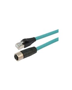 Category 5e M12 4 Position D code Double Shielded Industrial Cable, M12 F / RJ45, 1.0m